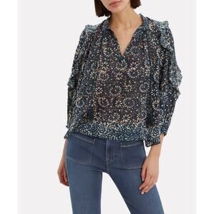 ULLA JOHNSON Women’s Lillian Ruffle Boho Tassle Floral Blouse Top size 6